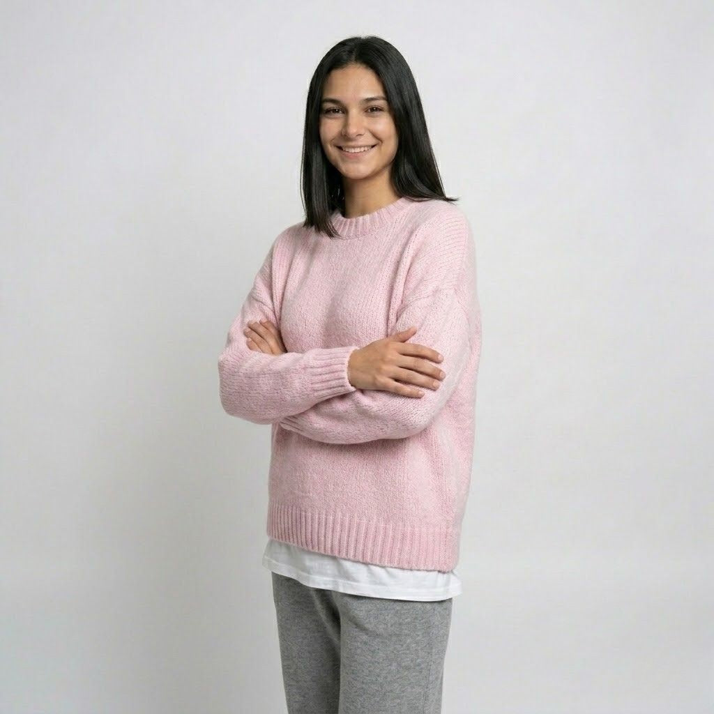 Ľahký pletený sveter zo zmesi akrylu a polyesteru s oversize strihom
