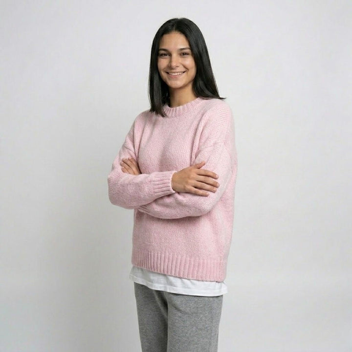 Ľahký pletený sveter zo zmesi akrylu a polyesteru s oversize strihom
