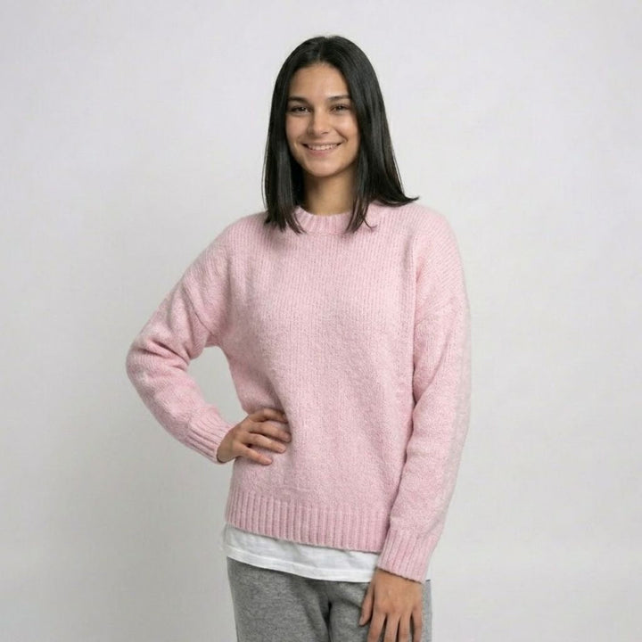 Ľahký pletený sveter zo zmesi akrylu a polyesteru s oversize strihom
