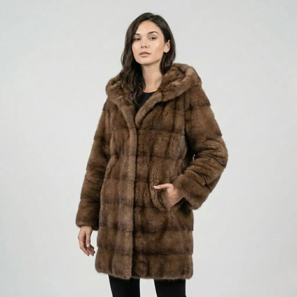 Dlhý oversize kabát zo syntetickej kožušiny s kapucňou