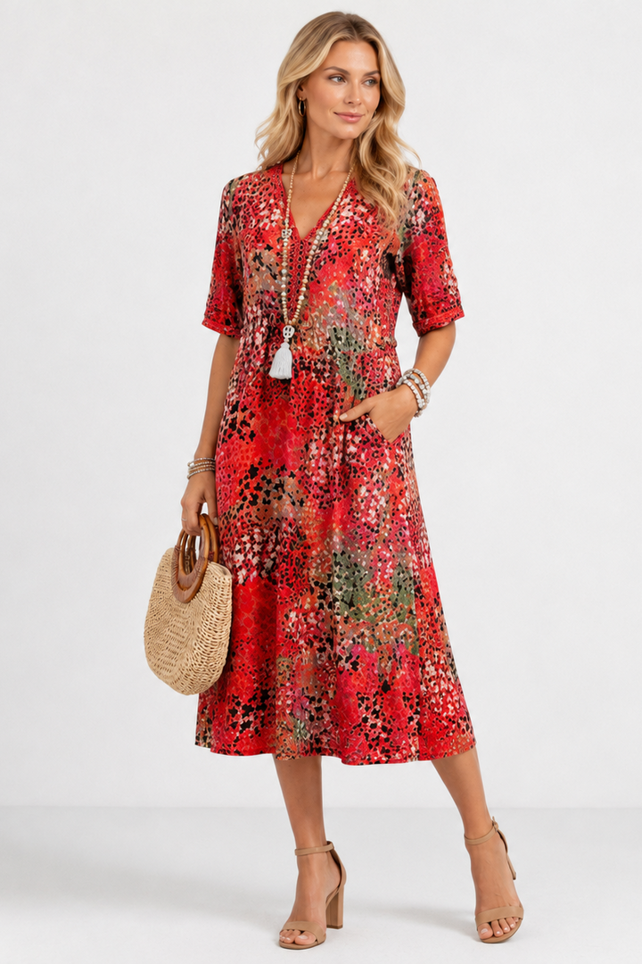 Boleslava | Kvetinové boho midi šaty s výstrihom do V