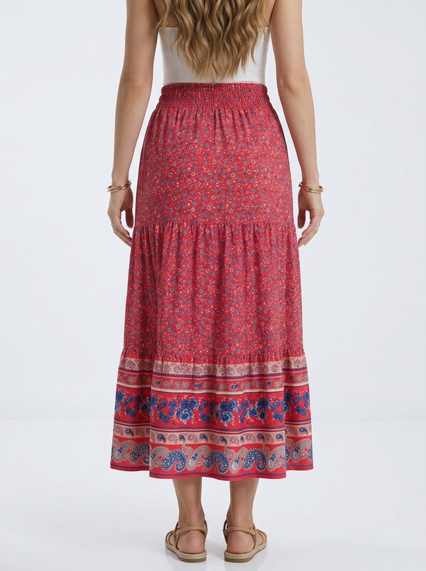 Boho midi sukňa s kvetinovým vzorom